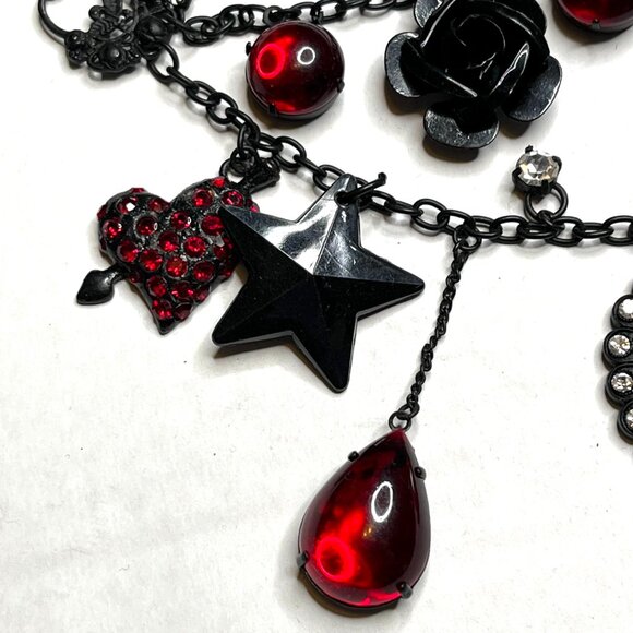 Vintage Betsey Johnson Spiderweb Necklace Set Charm Earrings Gothic Halloween - Picture 9 of 12